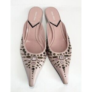 Miu Miu Pink Kitten Heel Mules w/ Pink & Bronze Rhinestones Vintage Sz EU 39.5
